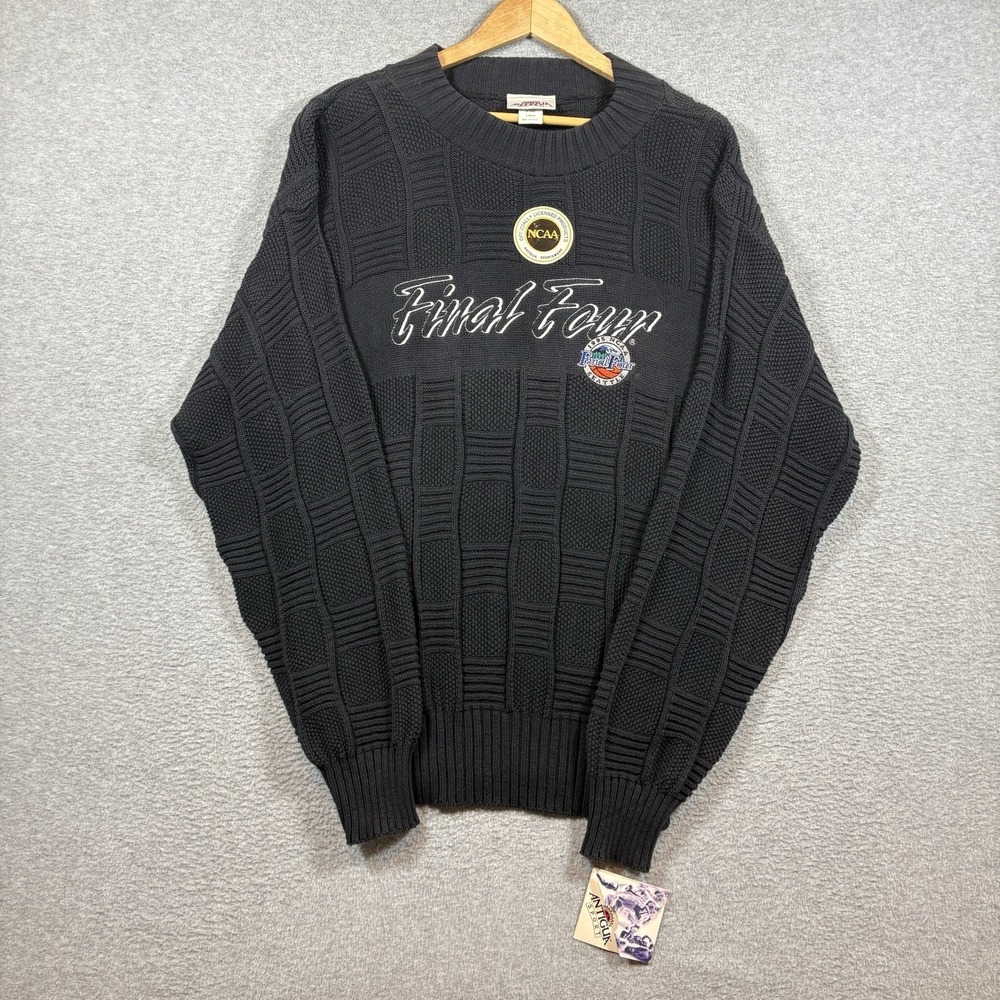 Vtg 90s NCAA Final Four Seattle 1995 Knit Sweater Large NWT Antigua Black USA